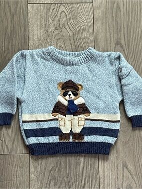 Vintage B.T. Kids Baby Togs Aviator Pilot Bear 18m Acrylic Sweater